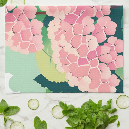 Pink Hydrangea Floral Botanical Geschirrtuch (Gefaltet)