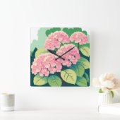 Pink Hydrangea Floral Botanical Quadratische Wanduhr (Zuhause)