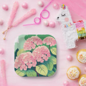 Pink Hydrangea Floral Eleganter Garten Pappteller (Party)