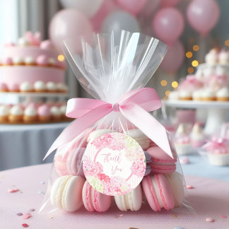 Pink Hydrangea Floral Stripe Baby Shower Runder Aufkleber