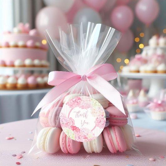 Pink Hydrangea Floral Stripe Baby Shower Runder Aufkleber