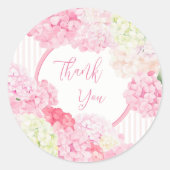 Pink Hydrangea Floral Stripe Baby Shower Runder Aufkleber (Vorderseite)