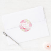 Pink Hydrangea Floral Stripe Baby Shower Runder Aufkleber (Umschlag)