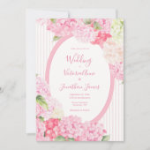 Pink Hydrangea Floral Stripe Wedding Invitation Einladung (Vorderseite)