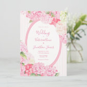 Pink Hydrangea Floral Stripe Wedding Invitation Einladung (Stehend Vorderseite)