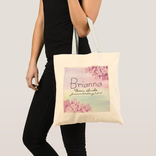 Pink Hydrangea Floral Team Bride Wedding Tote Bag Tragetasche (Vorderseite (Produkt))