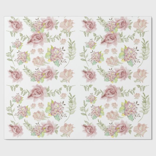 Pink Hydrangea Floral Wasserfarbe Rose Geschenkpapier (Flach)