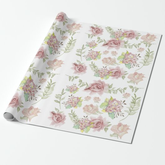Pink Hydrangea Floral Wasserfarbe Rose Geschenkpapier (Ungerollt)