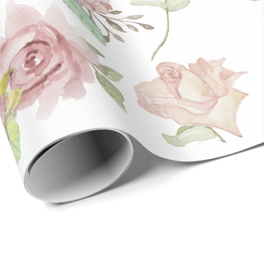Pink Hydrangea Floral Wasserfarbe Rose Geschenkpapier (Rolleneckpunkt)
