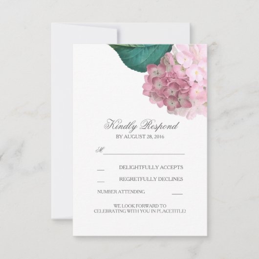 Pink Hydrangea Floral Wedding RSVP Cards Karte (Vorderseite)