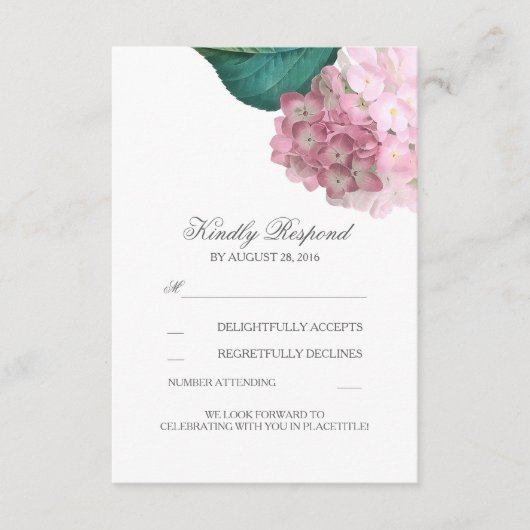 Pink Hydrangea Floral Wedding RSVP Cards Karte (Vorderseite)