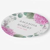 Pink Hydrangea Flowers Watercolor Elegant Wedding Pappteller (Schrägansicht)