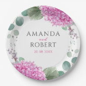 Pink Hydrangea Flowers Watercolor Elegant Wedding Pappteller (Vorderseite)