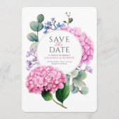Pink Hydrangea Flowers Watercolor Elegant Wedding Save The Date (Vorderseite)