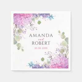 Pink Hydrangea Flowers Watercolor Elegant Wedding Serviette