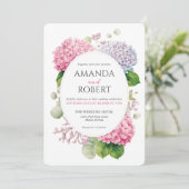 Pink Hydrangea Flowers Watercolor Oval Wedding Einladung (Stehend Vorderseite)