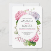 Pink Hydrangea Flowers Watercolor Oval Wedding Einladung (Vorderseite)