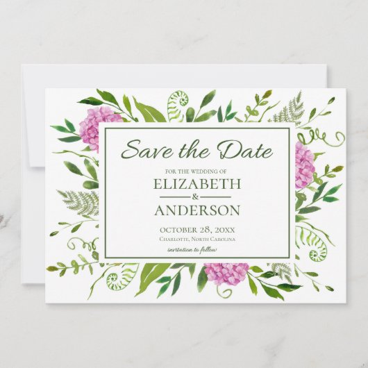 Pink Hydrangea Foto Wedding Save The Date (Vorderseite)