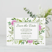 Pink Hydrangea Foto Wedding Save The Date (Stehend Vorderseite)