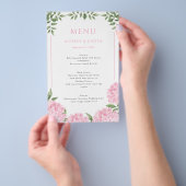 Pink Hydrangea Framed Border Wedding Paper Menü (Handgriff)
