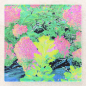 Pink Hydrangea Garden mit gelben Folies Glasuntersetzer (Vorderseite)
