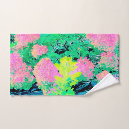 Pink Hydrangea Garden mit gelben Folies Handtuch (Handtuch)