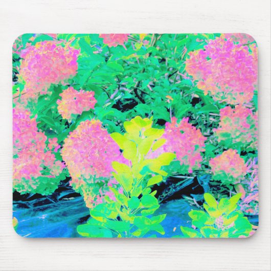 Pink Hydrangea Garden mit gelben Folies Mousepad (Vorne)