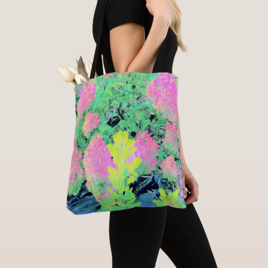 Pink Hydrangea Garden mit gelben Folies Tasche (Von Nahem)