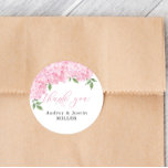 Pink Hydrangea Gefallen für Hochzeiten Runder Aufkleber<br><div class="desc">Dieses schöne Design verfügt über Wasserfarben Hydrangea Blumen und Ihren eigenen Text. Verwenden Sie die Vorlage,  um Ihre Informationen auszufüllen. Mit der Funktion "Weitere Anpassung" können Sie die Schriftart (Größe,  Stil,  Farbe) ändern,  weitere Textzeilen hinzufügen oder das Layout ändern.</div>