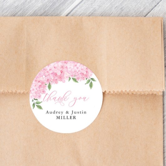 Pink Hydrangea Gefallen für Hochzeiten Runder Aufkleber