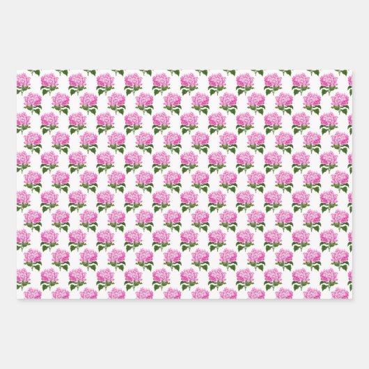 Pink Hydrangea Gingham und Polka Dot Pattern Geschenkpapier Set (Vorderseite)