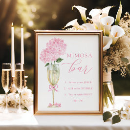Pink Hydrangea, Gold Mimosa Bar Dusche Poster