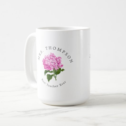 Pink Hydrangea Grand-Millenium Beste Lehrerin Kaffeetasse (Vorderseite Links)