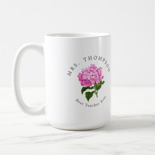 Pink Hydrangea Grand-Millenium Beste Lehrerin Kaffeetasse (Links)