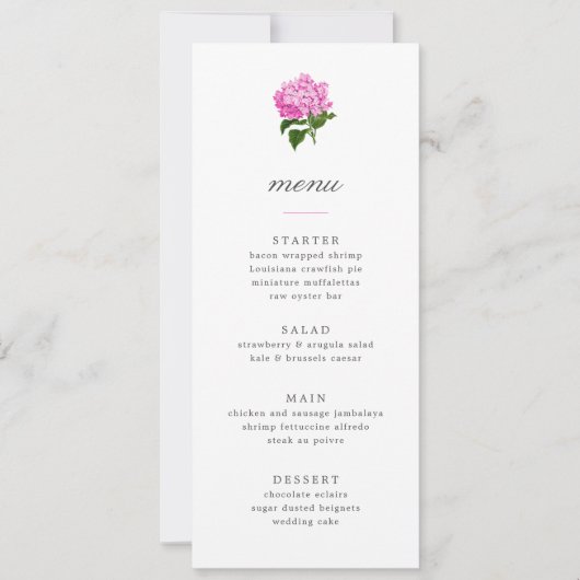 Pink Hydrangea Grandmillennial Menu Einladung (Vorderseite)