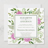 Pink Hydrangea Hochzeitsempfang Einladung (Vorderseite)