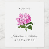 Pink Hydrangea Hochzeitstag und Namen Weinetikett (Einzelnes Label)