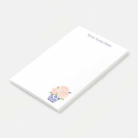 Pink Hydrangea in Chinoiserie Planer Post-It Note  Klebezettel (angewinkelt)