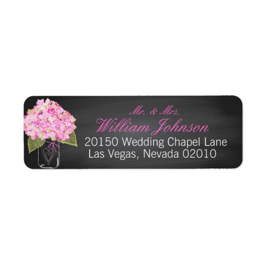 Pink Hydrangea Jar Chalkboard Wedding Label (Vorne)
