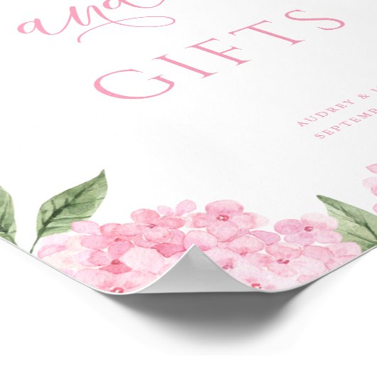 Pink Hydrangea Karten und Geschenke Hochzeit Poster (Ecke)