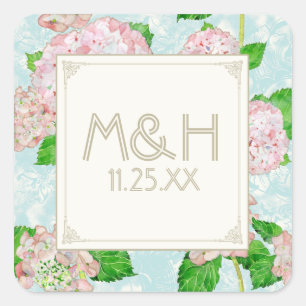Pink Hydrangea Lace Floral Formal Elegante Hochzei Quadratischer Aufkleber