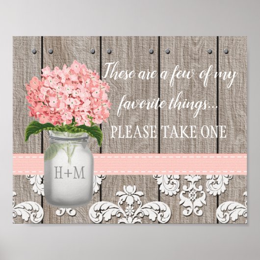 Pink Hydrangea Mason Jar Bitte nehmen Sie einen Ge Poster (Vorne)