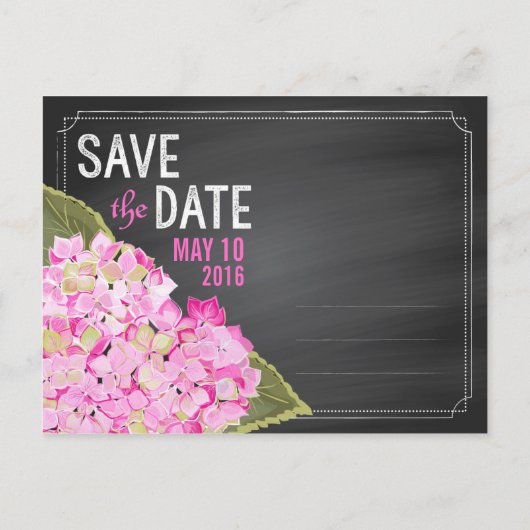 Pink Hydrangea Mason Jar Chalkboard Save the Date Ankündigungspostkarte (Rückseite)