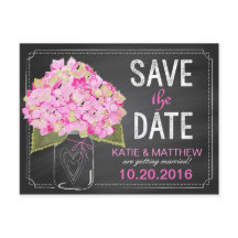 Pink Hydrangea Mason Jar Chalkboard Save the Date
