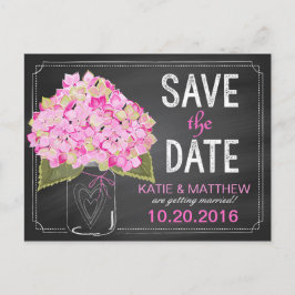 Pink Hydrangea Mason Jar Chalkboard Save the Date Ankündigungspostkarte