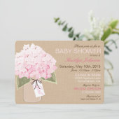Pink Hydrangea Mason Jar Rustic Baby Dusche Einladung (Stehend Vorderseite)