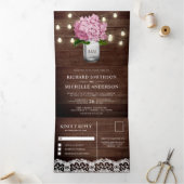 Pink Hydrangea Mason Jar String Lights Hochzeit Dreifach Gefaltete Einladung (Innenseite)