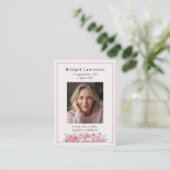 Pink Hydrangea Memorial Photo Prayer Card Visitenkarte (Stehend Vorderseite)