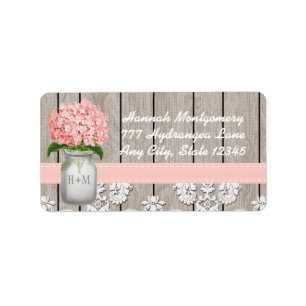 Pink Hydrangea Mit Monogramm Mason Jar Adressaufkleber