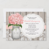 Pink Hydrangea Mit Monogramm Mason Jar Brautparty Einladung (Vorderseite)
